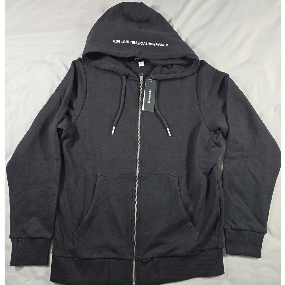 Diesel Full Zip Black French Terry Sweatshirt Hoodie Mens Medium NEW